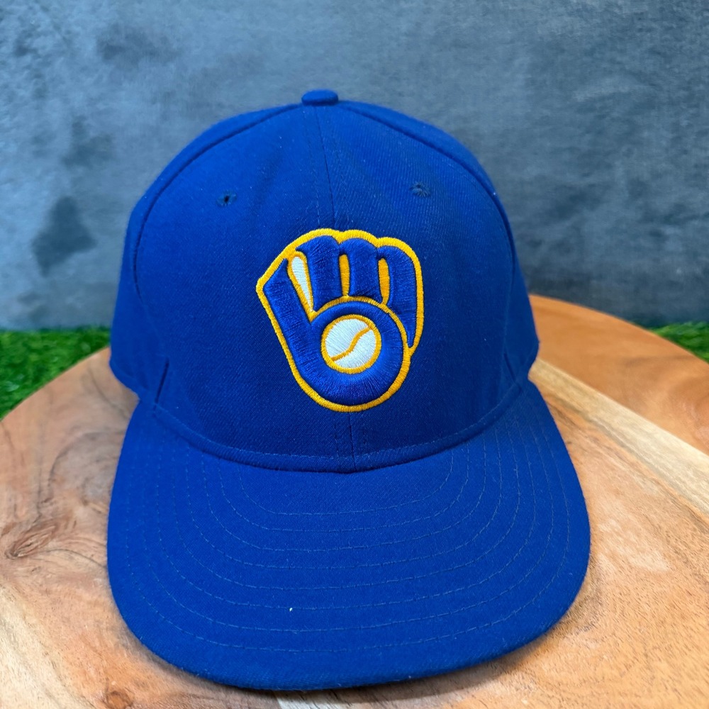 New Era 59FIFTY Milwaukee Brewers Hat Mens 7 1/8 Blue Fitted Made in USA Cap